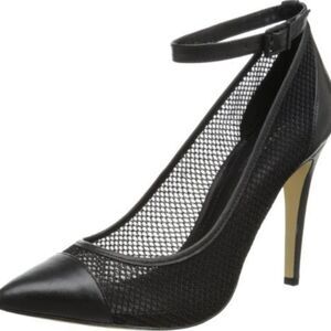 BCBG Black Mesh Pumps with Ankle Strap- Cynthia